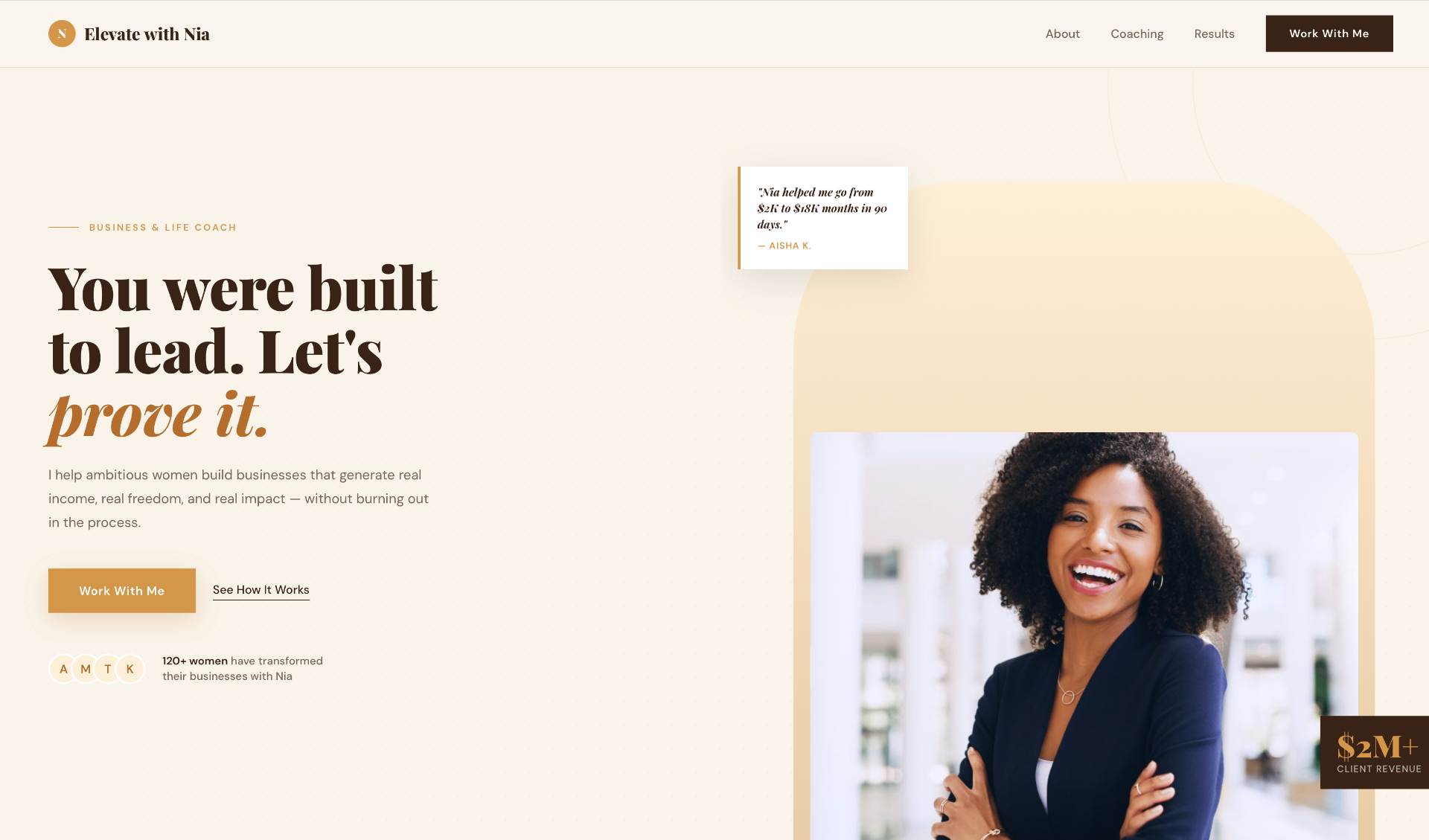Elevate with Nia website preview